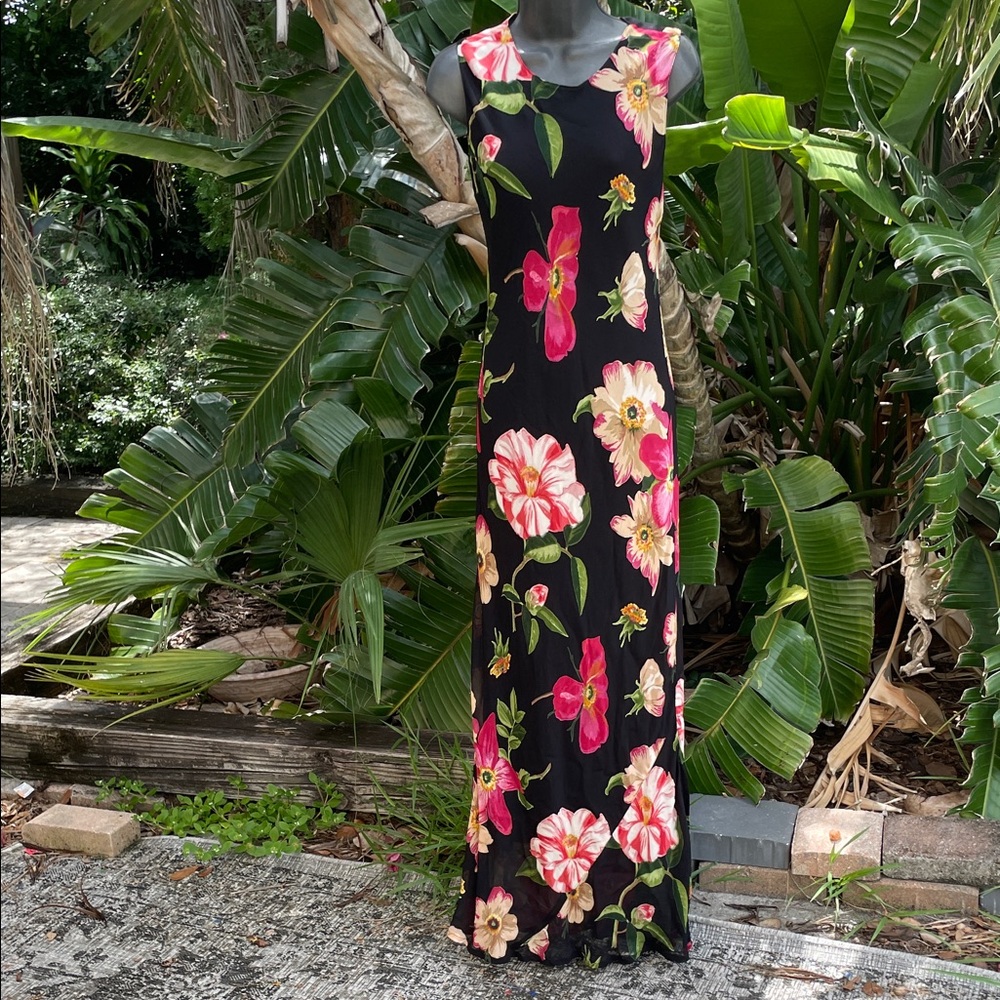 Nostalgia,dark floral bias, cut column dress